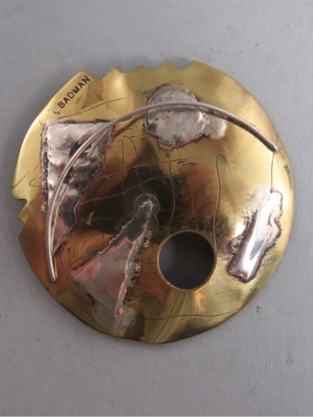$250 Vintage David Badman Mixed Metal Brooch lapel pin Brass & Copper silver 2”